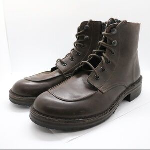 Boemos Brown Italy Leather Moto Boots Lace Up Side Zipper US 6.5 EU 37